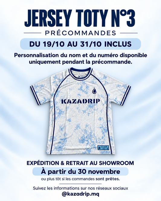 JERSEY "TOTY" N°3 - BLANC & BLEU | MAILLOT DE FOOTBALL KAZADRIP
